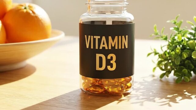 Vitamin D3 softgel: sunshine benefit, bone strength, immune support, vitality boost, daily dose, health maintenance, nutrition essential, cholecalciferol source.