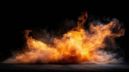 Fototapeta premium An artistic representation of a vibrant explosion, featuring dynamic flames and intricate smoke patterns, invoking feelings of energy, power, and drama in a visual spectacle.