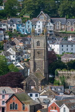 Historic church tower architectural portrait in Fowey Cornwall