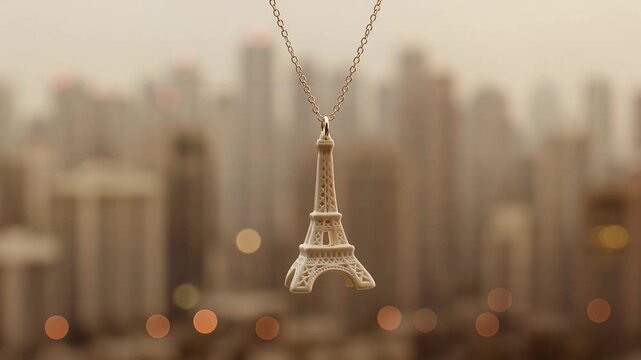 Miniature Eiffel Tower charm pendant on a necklace, a symbol of Paris travel and iconic landmarks.