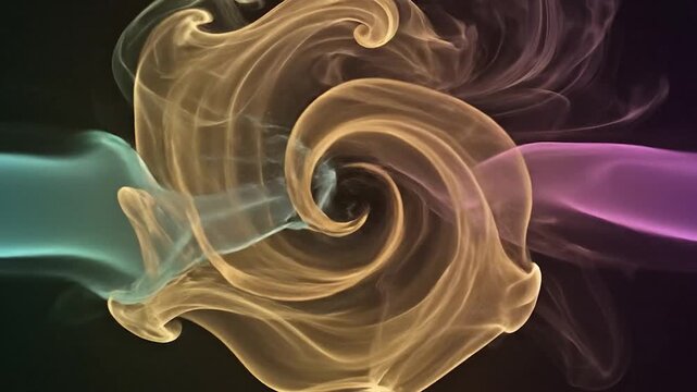 Colorful swirling plumes of vapor mixing together to create dynamic patterns and vibrant fluid motion effects