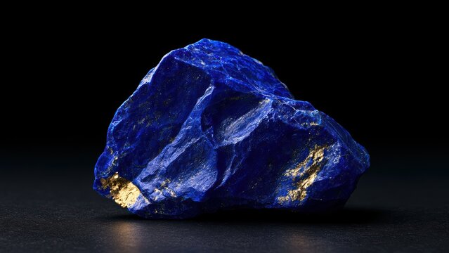 Vibrant deep blue lapis lazuli rock with golden pyrite veins, a precious mineral beauty.