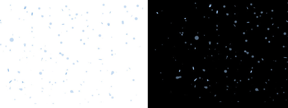 Delicate Floating Light Blue Particles on White and Bright Glow on Black Background