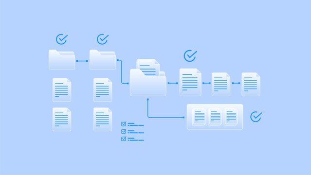 Digital document management workflow system with file processing automation and data flow diagram.
