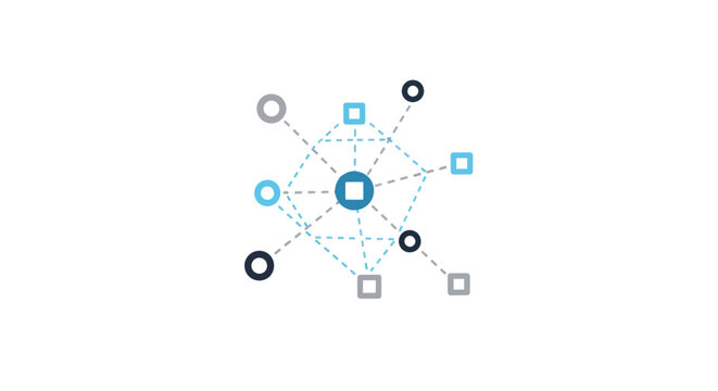 Abstract network connection concept with geometric shapes and lines on white background