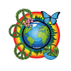 Naklejka premium Earth Symbolizes Peace and Harmony in a Colorful Natural Setting