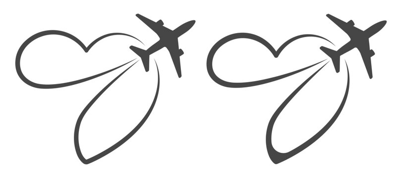 Plane flight symbol with loop path on transparent background