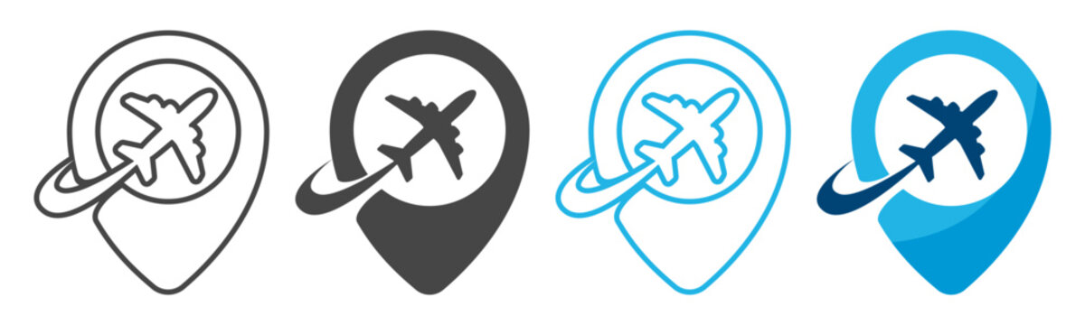 Location flight travel map pin icon on transparent background