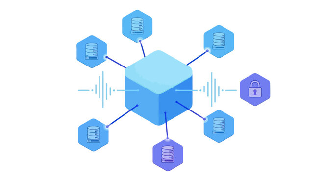 Centralized Data Hub with Connected Storage and Security Icons