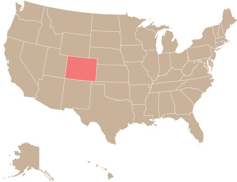 State of Colorado Location Highlighted on Map of USA with Political State Boundaries Editable Design Cartographic Vector
