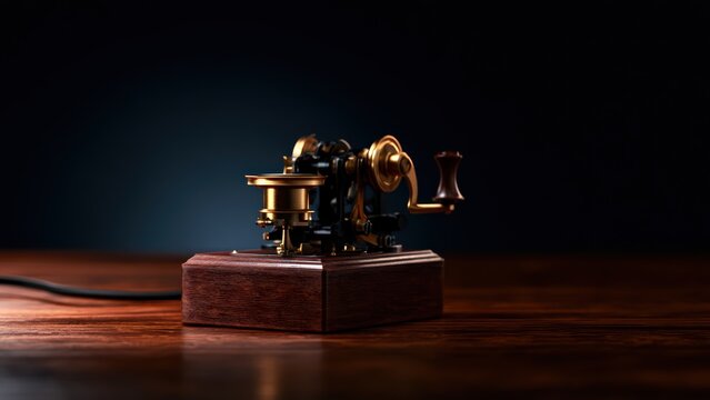 Beautifully crafted vintage telegraph machine showcasing antique communication technology and elegant design