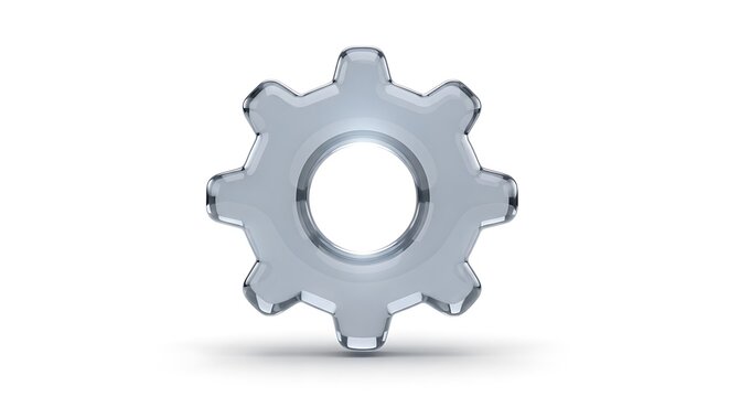 3d illustration of a glass gear icon isolated on white background