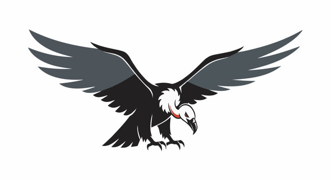A black and gray cartoon vulture with wings spread wide in flight
