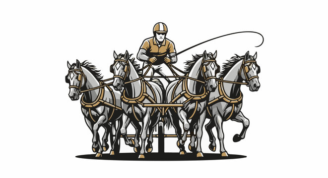 A chariot pulled by four horses with a driver