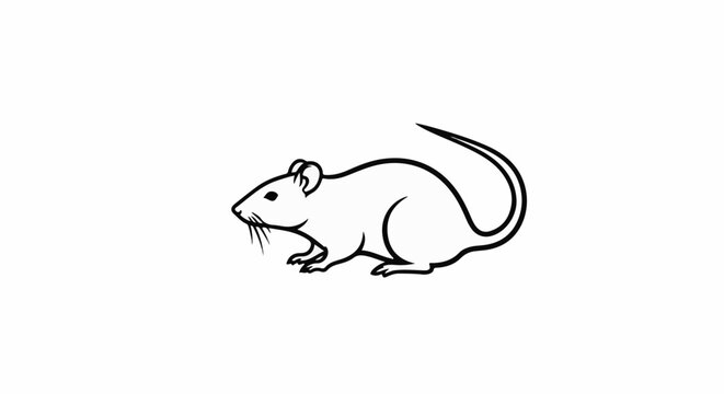 A black and white line drawing of a rodent with a long tail