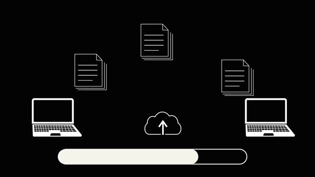 Data migration from local storage to cloud storage and vice versa between two laptops showing a successful transfer process.