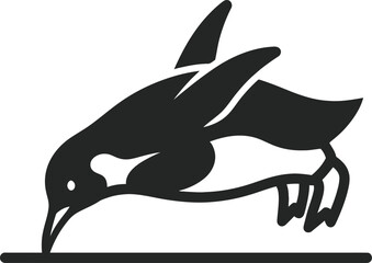 Penguin diving, bird swimming, wildlife animal, arctic creature, nature scene, simple black silhouette vector graphic. © Sadhin