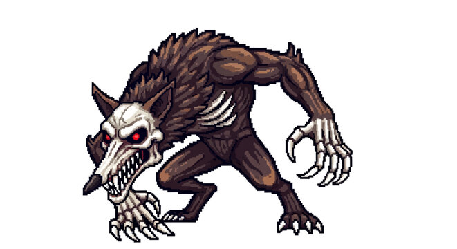 Fierce skeletal werewolf creature with glowing red eyes.