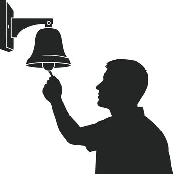 Man ringing a bell, service bell, call for attention, hotel reception, vintage style, simple illustration.