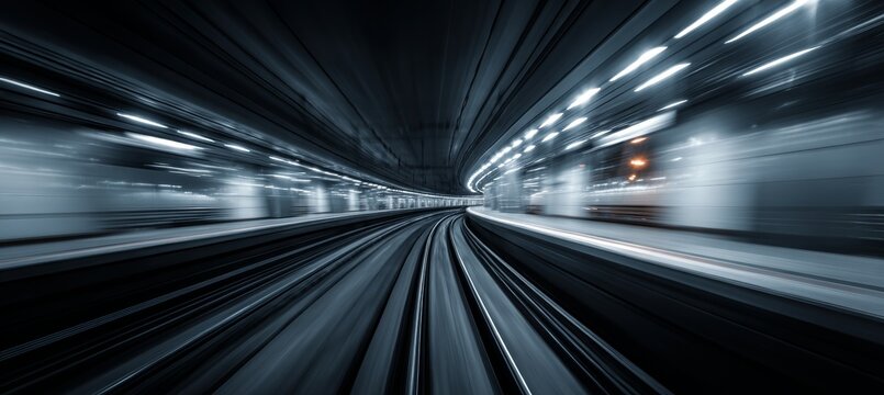 Underground train station with high speed effect. Generative AI technology.	

