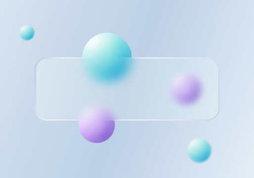 Glass morphing banner with translucent panel and soft gradient spheres