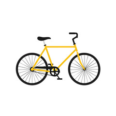 Fototapeta premium Yellow Bicycle with Black Wheels and Seat on a White Background.