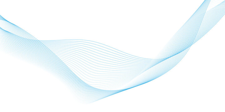 abstract flowing blue wave pattern on white background, blue wave line design element isolated on transparent background, representing sound or data transmission in digital technology.