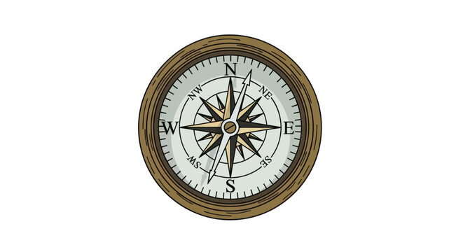 Antique Compass Nautical Navigation Tool Isolated on White Background