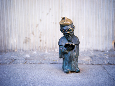Wroclaw, Poland, 24th April 2026, one of the many wroclaw gnome sculpture statues , this dwarf is a bishop or pope
