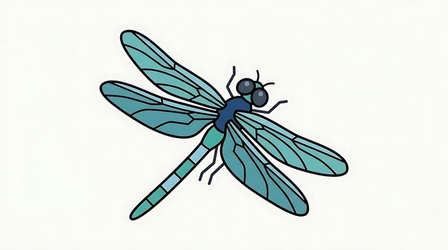 Teal Dragonfly Insect Illustration.