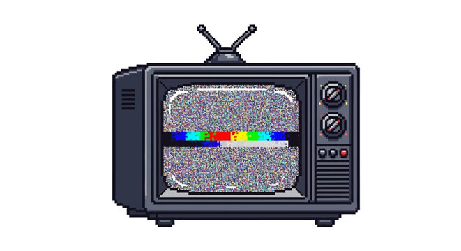 Retro Television Displaying Static and Color Bars.