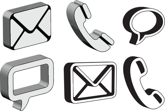 Communication 3D icon set with email, call, and message symbol
