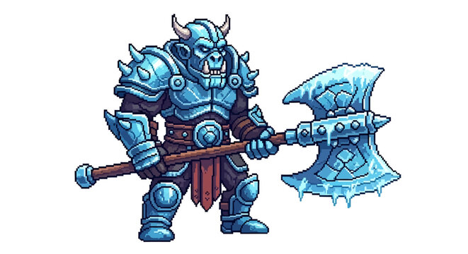 Orc Warrior With Ice Axe Fantasy Character.