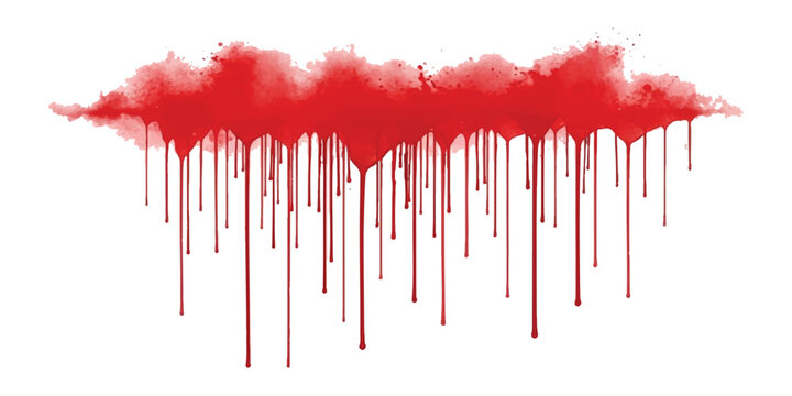 Bright red watercolor paint splash with long dripping lines and artistic ink texture
