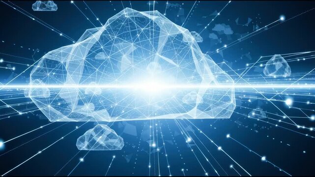 Cloud Computing Network with Data Connections and Bright Light