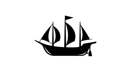 Black silhouette of a sailing ship with sails on a white background © Kebaya