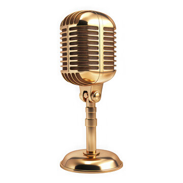 Vintage gold microphone retro style on transparent 