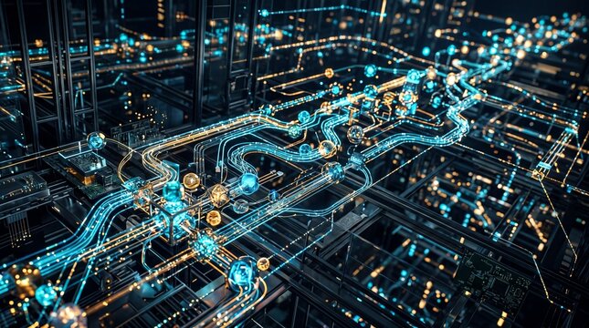 Futuristic network illustration showcasing connected digital pathways and data flow.