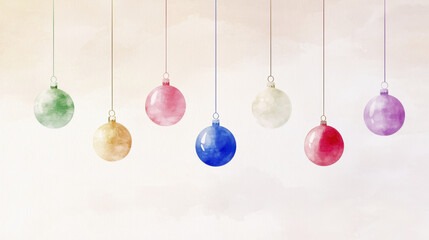 Obraz premium Colorful watercolor Christmas ornaments hang gracefully, creating festive and cheerful atmosphere