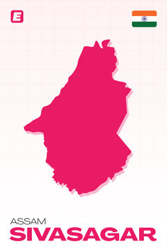Detailed and editable vector map of Sivasagar district in the Indian state of Assam, ready for Adobe Illustrator EPS projects