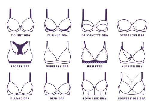 Bra Types Line Art Collection Bra Icon Set Bundle &ndash; Fashion Lingerie Symbols in Minimal Flat Design