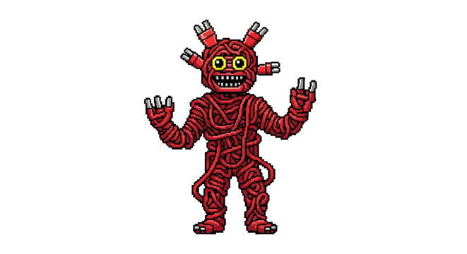 Pixel Art Red Mummy Monster Character Illustration.
