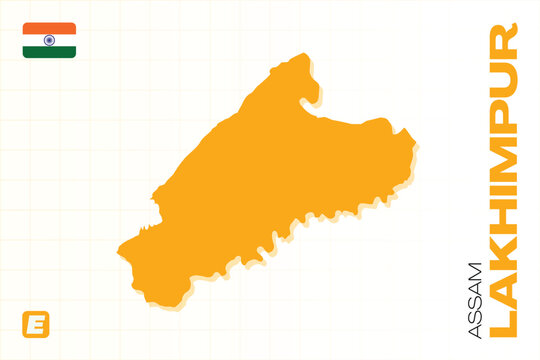 Detailed and editable vector map of Lakhimpur district in the Indian state of Assam, ready for Adobe Illustrator EPS projects