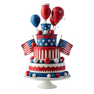 4th of July cake patriotic tiered on transparent 