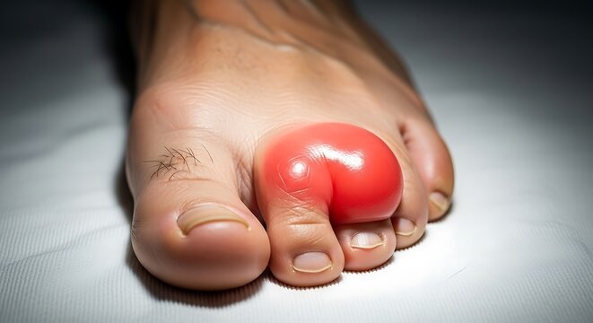 Severe Gout Inflammation Affecting a Human Foot Toe