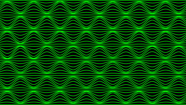 Abstract Futuristic Digital Technology Wave Pattern Background with Green Lines on Black. Design for Background, Backdrop, Wallpaper, Template, Poster, Banner, Presentation, Website.
