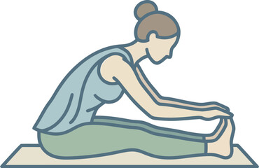 Fototapeta premium Woman practices a seated forward fold yoga pose on a neutral exercise mat.