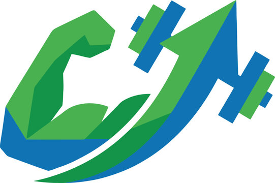 Dumbbell weight icon displays a muscular arm to promote healthy living.