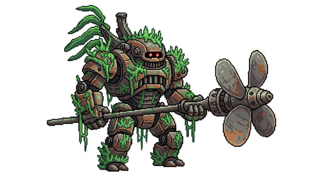 Mechanical Swamp Monster Holding Propeller Weapon.