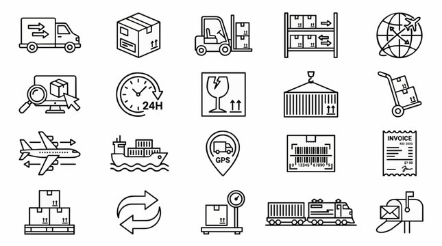 Modern thin line logistics icons for shipping and global distribution service